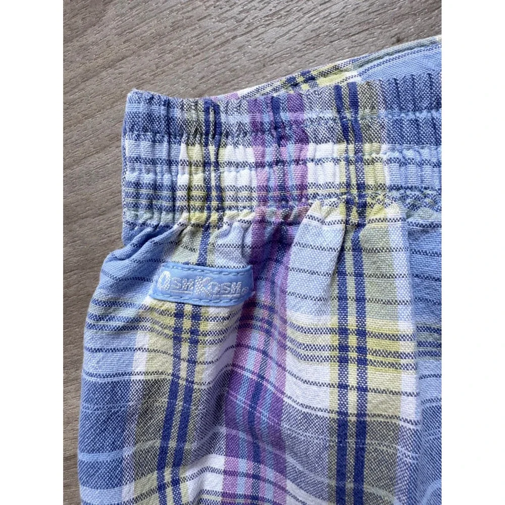 Vintage OshKosh Bgosh Plaid Skort Girls 6X Blue Purple Cotton Floral Embroidered